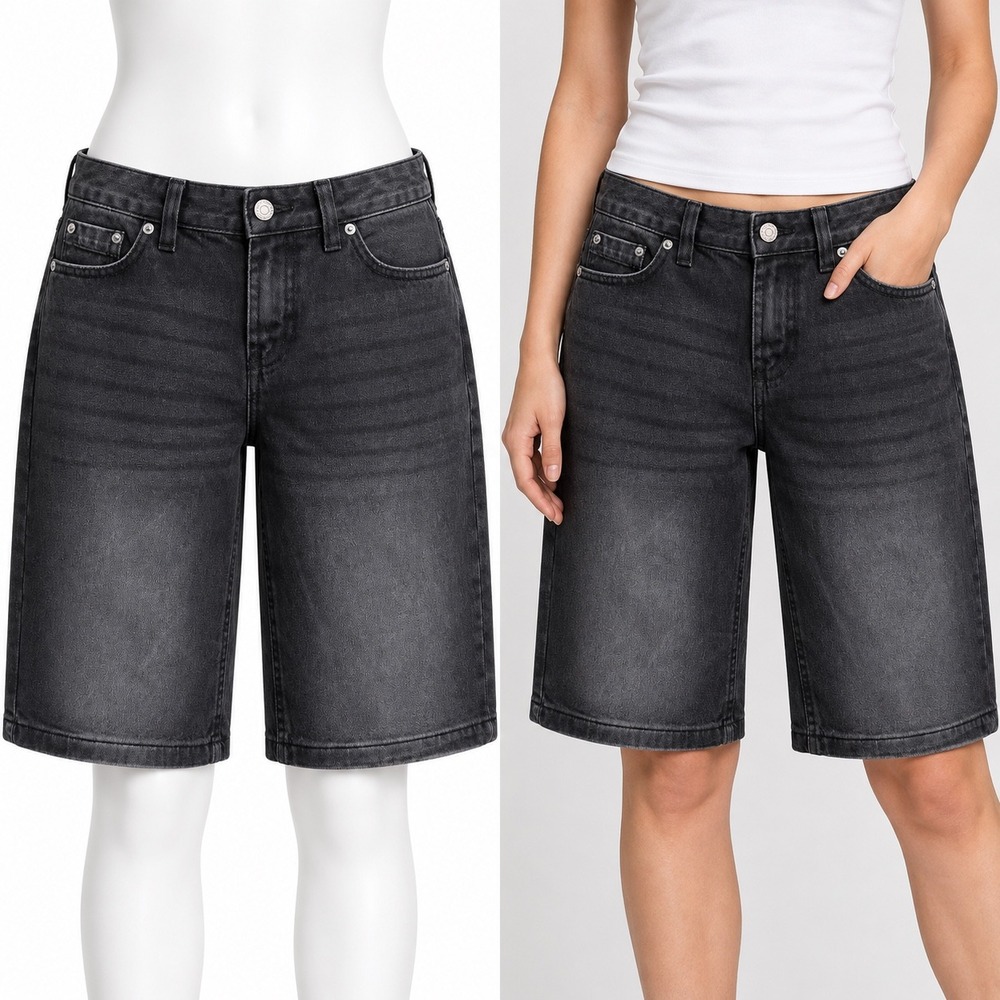 Refuge Denim Brooklyn Shorts Women 0 Black Baggy Low Rise Distressed Jean Jorts